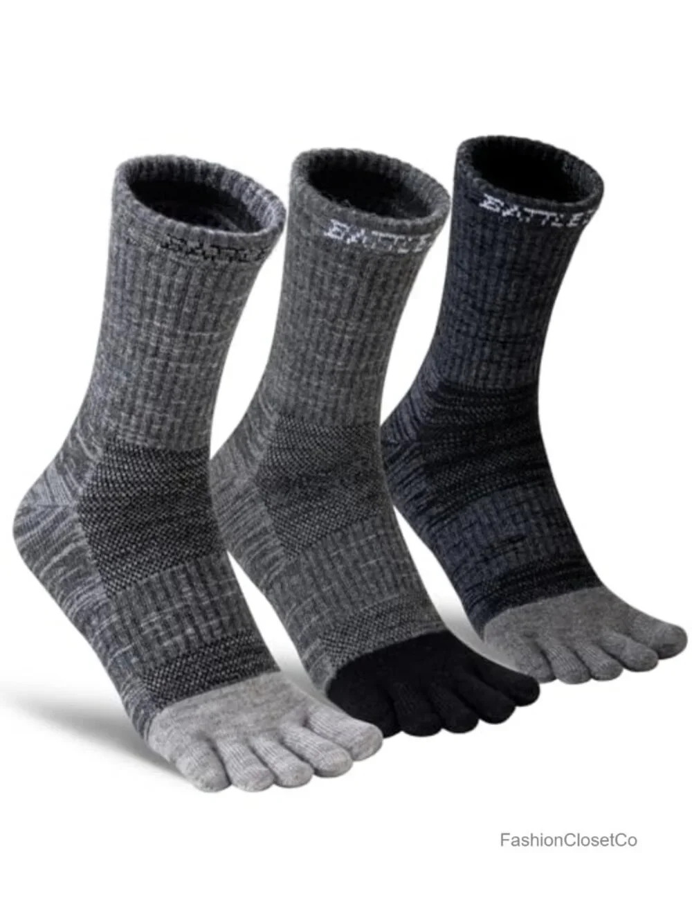 Merino Wool Toe Socks 3-Pack Crew Hiking Running Athletic